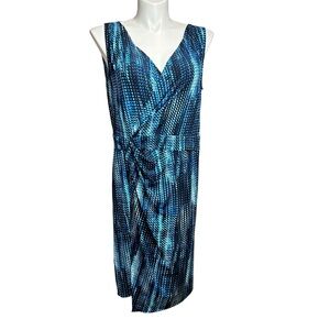 Tahari Women's V-Neck Sleeveless Wrap Blue and Black Geometric Dress
